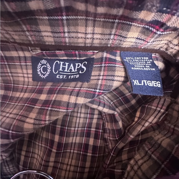 Chaps Red and Tan Casual Button Down Shirt - Picture 3 of 4